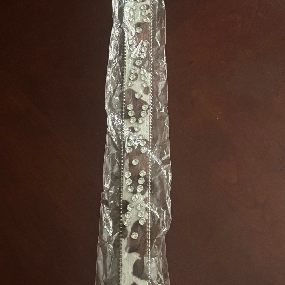 Brown and White Cowhide Belt with Rhinestones